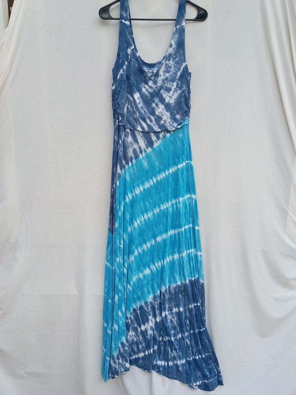 Green Dragon Blue & Aqua Tie-Dye Scoop-Neck Maxi Dress